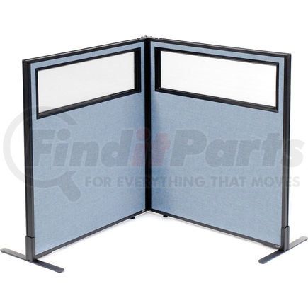 695021BL by GLOBAL INDUSTRIAL - Interion&#174; Freestanding 2-Panel Corner Room Divider w/Partial Window 36-1/4"W x 42"H Panels Blue