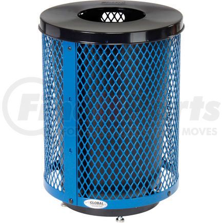 261924BLD by GLOBAL INDUSTRIAL - Global Industrial&#153; Outdoor Diamond Steel Trash Can With Flat Lid & Base, 36 Gallon, Blue