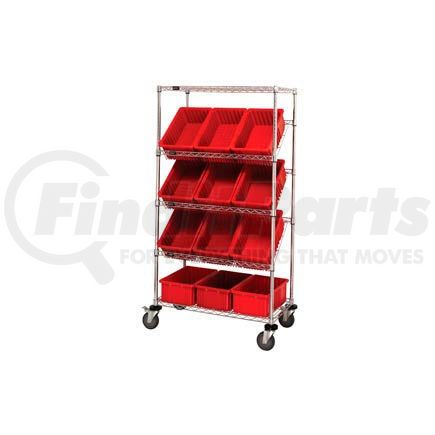 269000RD by GLOBAL INDUSTRIAL - Global Industrial&#153; Easy Access Slant Shelf Chrome Wire Cart 12 6"H Grid Containers Red 36x18x63