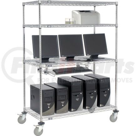 250116 by GLOBAL INDUSTRIAL - Nexel&#153; 4-Shelf Mobile Wire Computer LAN Workstation w/Keyboard Tray, 48"W x 24"D x 69"H, Chrome