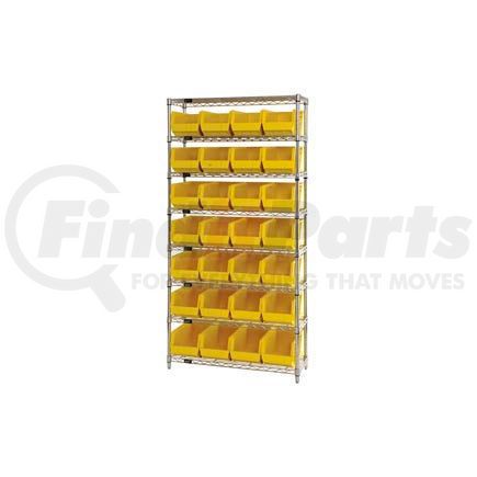 268928YL by GLOBAL INDUSTRIAL - Chrome Wire Shelving With 28 Giant Plastic Stacking Bins Yellow, 36x14x74
