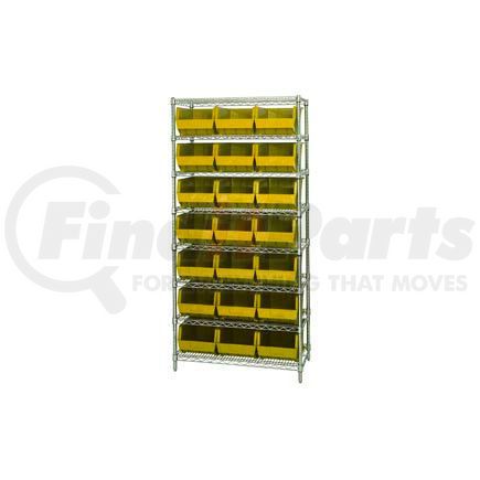 268930YL by GLOBAL INDUSTRIAL - Chrome Wire Shelving With 21 Giant Plastic Stacking Bins Yellow, 36x18x74