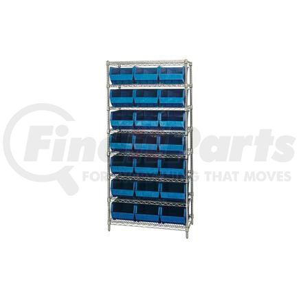 268930BL by GLOBAL INDUSTRIAL - Chrome Wire Shelving With 21 Giant Plastic Stacking Bins Blue, 36x18x74