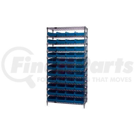 268978BL by GLOBAL INDUSTRIAL - Global Industrial&#153; Chrome Wire Shelving with 44 4"H Plastic Shelf Bins Blue, 36x24x74