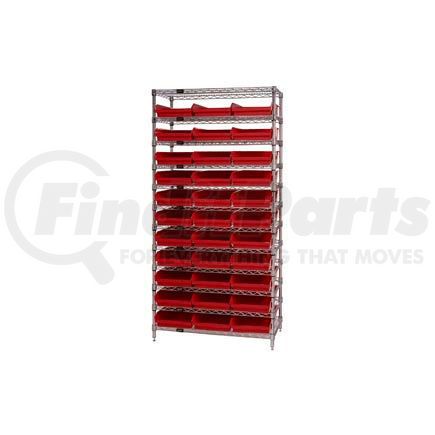 268979RD by GLOBAL INDUSTRIAL - Global Industrial&#153; Chrome Wire Shelving with 33 4"H Plastic Shelf Bins Red, 36x24x74