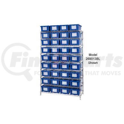 269015BL by GLOBAL INDUSTRIAL - Global Industrial&#153; Chrome Wire Shelving With 12 10"H Nest & Stack Shipping Totes Blue, 72x24x63