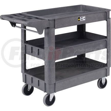 242083 by GLOBAL INDUSTRIAL - Global Industrial&#153; Deluxe Tray Top Plastic Utility Cart, 3 Shelf, 40"Lx17"W, 5" Casters, Gray