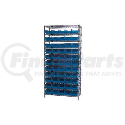 268973BL by GLOBAL INDUSTRIAL - Global Industrial&#153; Chrome Wire Shelving with 55 4"H Plastic Shelf Bins Blue, 36x18x74