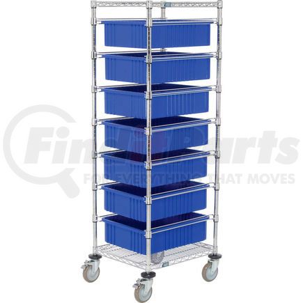 269028BL by GLOBAL INDUSTRIAL - Global Industrial&#153; 21X24X69 Chrome Wire Cart With 7 6"H Grid Containers Blue