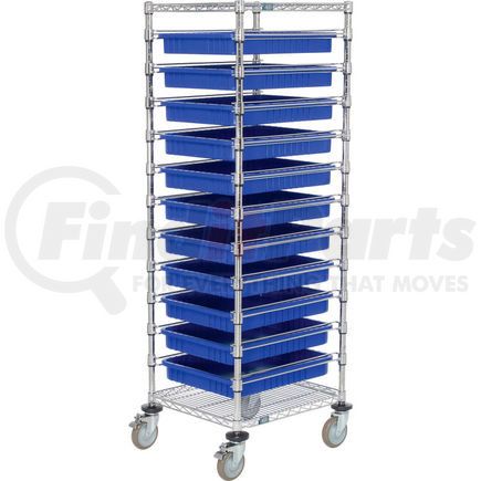 269029BL by GLOBAL INDUSTRIAL - Global Industrial&#153; 21X24X69 Chrome Wire Cart With 11 3"H Grid Containers Blue