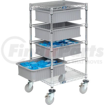 269027GY by GLOBAL INDUSTRIAL - Global Industrial&#153; Chrome Wire Cart With (4) 6"H Gray Grid Containers 21" x 24" x 40"