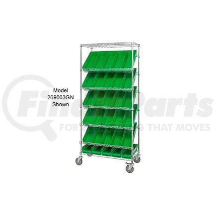 269002GN by GLOBAL INDUSTRIAL - Global Industrial&#153; Easy Access Slant Shelf Chrome Wire Cart 48 4"H Shelf Bins Green 36Lx18Wx74H