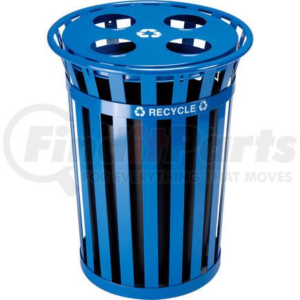 641365RBL by GLOBAL INDUSTRIAL - Global Industrial&#153; Outdoor Steel Slatted Recycling Can With Multi-Stream Lid, 36 Gallon, Blue