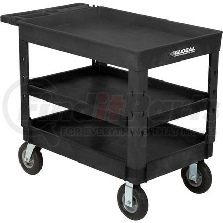 800346 by GLOBAL INDUSTRIAL - Global Industrial&#153; Tray Top Plastic Utility Cart, 3 Shelf, 44"Lx25-1/2"W, 8" Casters, Black