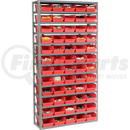 603440RD by GLOBAL INDUSTRIAL - Global Industrial&#153; Steel Shelving with 60 4"H Plastic Shelf Bins Red, 36x12x72-13 Shelves