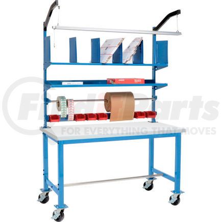 412452A by GLOBAL INDUSTRIAL - Mobile Packing Workbench Plastic Square Edge - 60 x 36 with Riser Kit