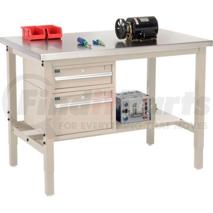 319286TN by GLOBAL INDUSTRIAL - Global Industrial&#153; 48"W x 30"D Production Workbench - SS Square Edge with Drawers & Shelf - Tan