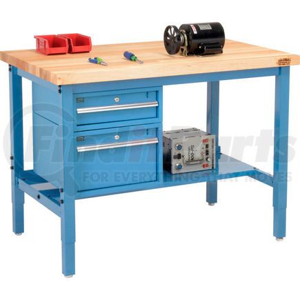 319279BL by GLOBAL INDUSTRIAL - Global Industrial&#153; 48 x 30 Production Workbench - Birch Square Edge - Drawers & Shelf - Blue