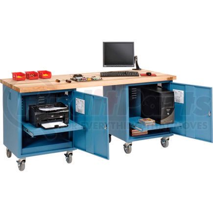 318651BL by GLOBAL INDUSTRIAL - Global Industrial&#153; 72 x 30 Maple Square Edge Mobile Pedestal Workbench Blue