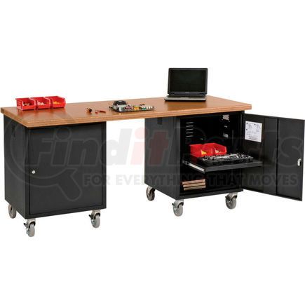 318649BK by GLOBAL INDUSTRIAL - Global Industrial&#153; Mobile Pedestal Computer Workbench, Shop Top Safety Edge, 72"W X 30"D, Black