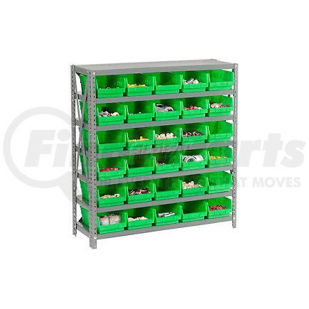 603429GN by GLOBAL INDUSTRIAL - Global Industrial&#153; Steel Shelving with 30 4"H Plastic Shelf Bins Green, 36x12x39-7 Shelves