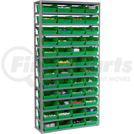 603439GN by GLOBAL INDUSTRIAL - Global Industrial&#153; Steel Shelving with 48 4"H Plastic Shelf Bins Green, 36x12x72-13 Shelves