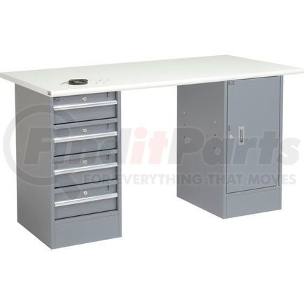 607626 by GLOBAL INDUSTRIAL - Global Industrial&#153; 60"W x 30"D Pedestal Workbench - 4 Drawers & Cabinet, ESD Safety Edge - Gray