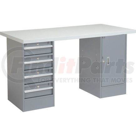 253778 by GLOBAL INDUSTRIAL - Global Industrial&#153; 60 x 24 Pedestal Workbench 4 Drawers & 1 Cabinet, Laminate Square Edge Gray