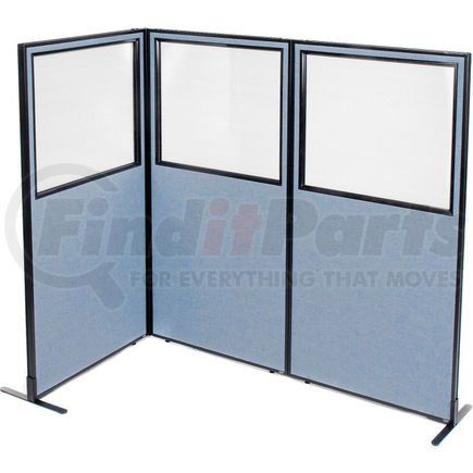 695045BL by GLOBAL INDUSTRIAL - Interion&#174; Freestanding 3-Panel Corner Room Divider w/Partial Window 36-1/4"W x 72"H Panels Blue