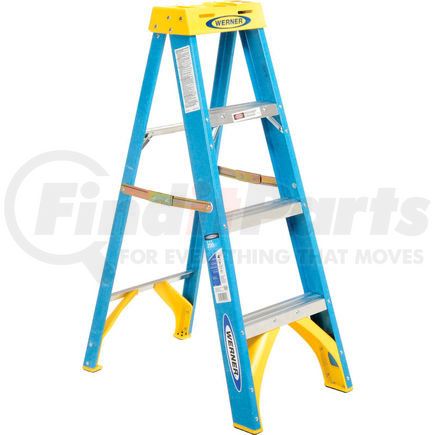 6004 by WERNER - Werner 4' Fiberglass Step Ladder w/ Plastic Tool Tray - 6004