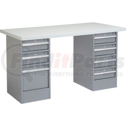 318866 by GLOBAL INDUSTRIAL - Global Industrial&#153; 96 x 30 Pedestal Workbench - 7 Drawers, Plastic Laminate Square Edge - Gray