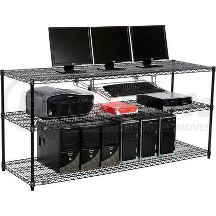 695380BK by GLOBAL INDUSTRIAL - Nexel&#153; 3-Shelf Wire Computer LAN Workstation with Keyboard Tray, 72"W x 24"D x 34"H, Black