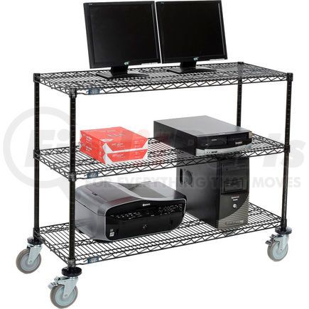 695369BK by GLOBAL INDUSTRIAL - Nexel&#153; 3-Shelf Mobile Wire Computer LAN Workstation, 48"W x 18"D x 40"H, Black