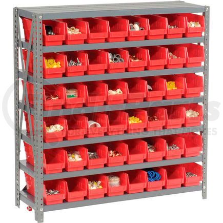 603430RD by GLOBAL INDUSTRIAL - Global Industrial&#153; Steel Shelving with 48 4"H Plastic Shelf Bins Red, 36x12x39-7 Shelves