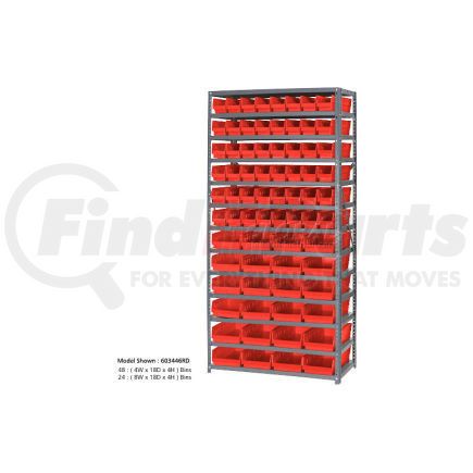 603447RD by GLOBAL INDUSTRIAL - Global Industrial&#153; Steel Shelving with Total 76 4"H Plastic Shelf Bins Red, 36x18x72-13 Shelves
