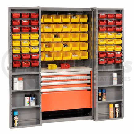 159009 by GLOBAL INDUSTRIAL - Global Industrial&#153; Security Work Center & Storage Cabinet - Shelves, 4 Drawers, Yellow/Red Bins