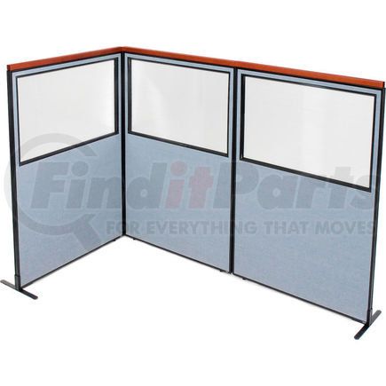 695040BL by GLOBAL INDUSTRIAL - Interion&#174; Deluxe Freestanding 3-Panel Corner Divider w/Partial Window 48-1/4"W x 73-1/2"H Blue