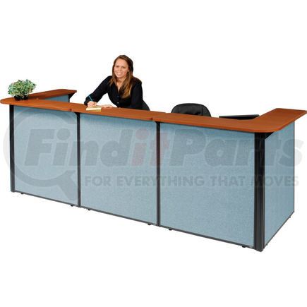 249010CB by GLOBAL INDUSTRIAL - Interion&#174; U-Shaped Reception Station With Cherry Counter & Blue Paneling, 124"W x 44"D x 44"H