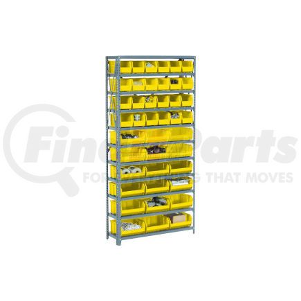 506205YL by GLOBAL INDUSTRIAL - Global Industrial&#153; Steel Open Shelving - 28 YL 8-1/4x14-3/4x7 Stacking Bins 8 Shelves 36x12x73