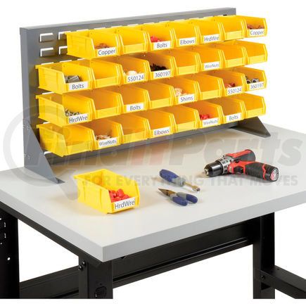 550152YL by GLOBAL INDUSTRIAL - Global Industrial&#153; Louvered Bench Rack 36"W x 20"H - 32 of Yellow Premium Stacking Bins