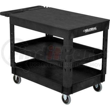 800349 by GLOBAL INDUSTRIAL - Global Industrial&#153; Flat Top Plastic Utility Cart, 3 Shelf, 44"Lx25-1/2"W, 5" Casters, Black