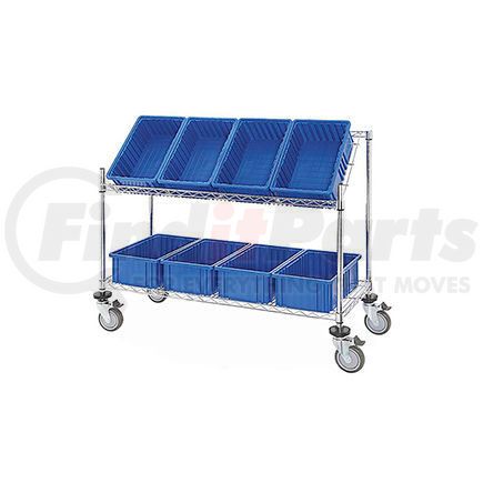 493427BL by GLOBAL INDUSTRIAL - Global Industrial&#153; Easy Access Slant Shelf Chrome Wire Cart, 8 Blue Grid Containers 48Lx18Wx48H