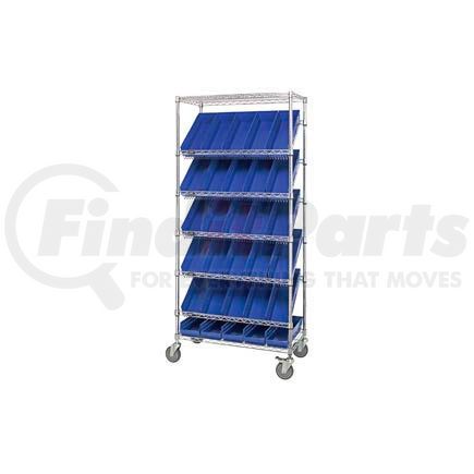 269003BL by GLOBAL INDUSTRIAL - Global Industrial&#153; Easy Access Slant Shelf Chrome Wire Cart, 30 4"H Shelf Bins BL, 36Lx18Wx74H