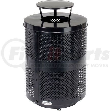 261927BKD by GLOBAL INDUSTRIAL - Global Industrial&#153; Outdoor Perforated Steel Trash Can W/Rain Bonnet Lid & Base, 36 Gallon,Black