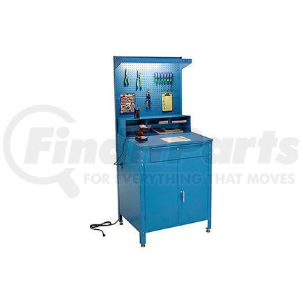 249509 by GLOBAL INDUSTRIAL - Global Industrial&#153; Cabinet Shop Desk - Riser, Pegboard & Top Shelf 34-1/2 x 30 x 80 - Blue