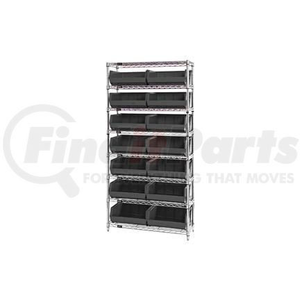 268929BK by GLOBAL INDUSTRIAL - Chrome Wire Shelving With 14 Giant Plastic Stacking Bins Black, 36x14x74