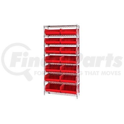 268929RD by GLOBAL INDUSTRIAL - Chrome Wire Shelving With 14 Giant Plastic Stacking Bins Red, 36x14x74