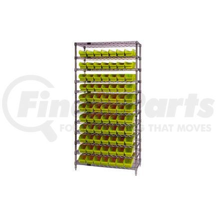 268968YL by GLOBAL INDUSTRIAL - Global Industrial&#153; Chrome Wire Shelving with 77 4"H Plastic Shelf Bins Yellow, 36x14x74