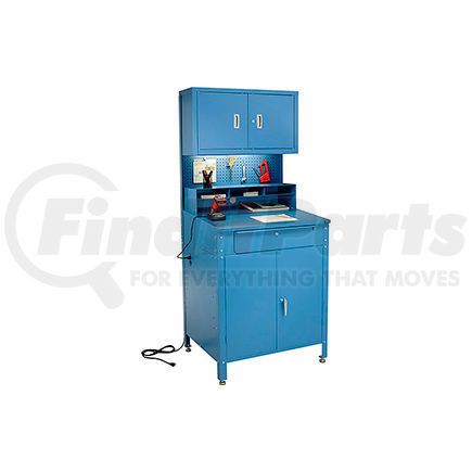 249692 by GLOBAL INDUSTRIAL - Global Industrial&#153; Cabinet Shop Desk - Riser, Pegboard & Upper Cabinet 34-1/2 x 30 x 80 - Blue