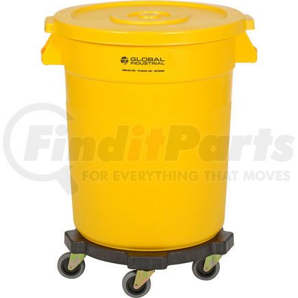 240458YLB by GLOBAL INDUSTRIAL - Global Industrial&#153; Plastic Trash Can with Lid & Dolly - 20 Gallon Yellow